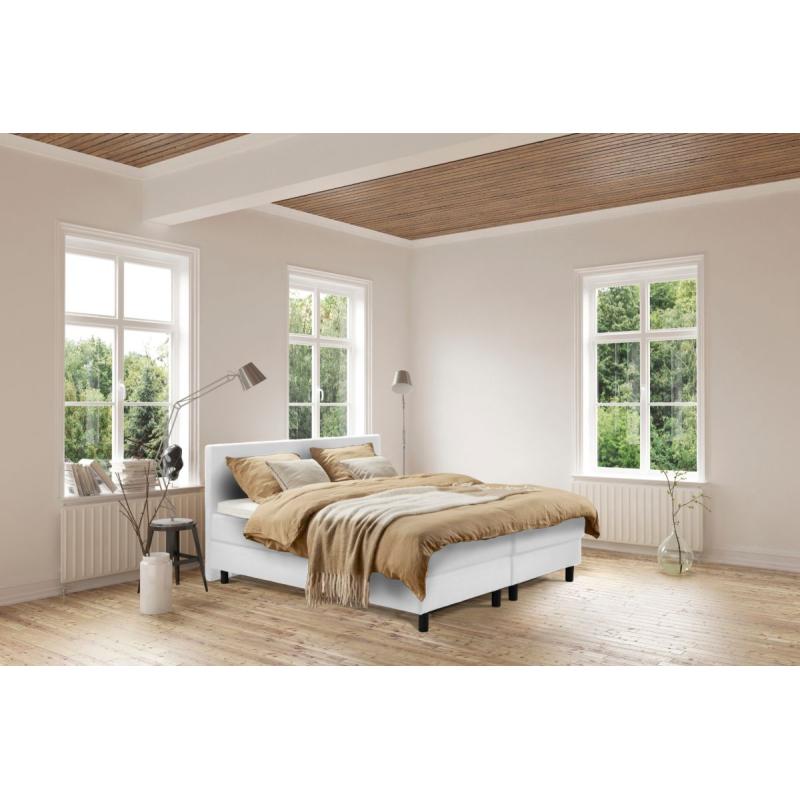 Beddenleeuw Boxspring Bed Isabella 180x210 Incl. Pocketmatras Hoofdbord Skai Wit