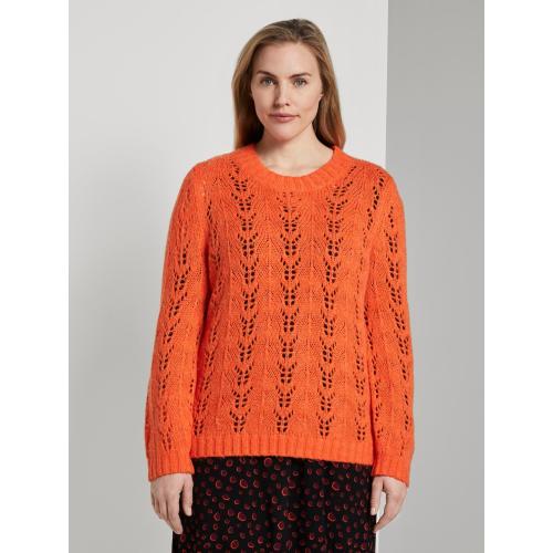 TOM TAILOR MY TRUE ME Gebreide trui met kabelpatroon, knockout orange, 52