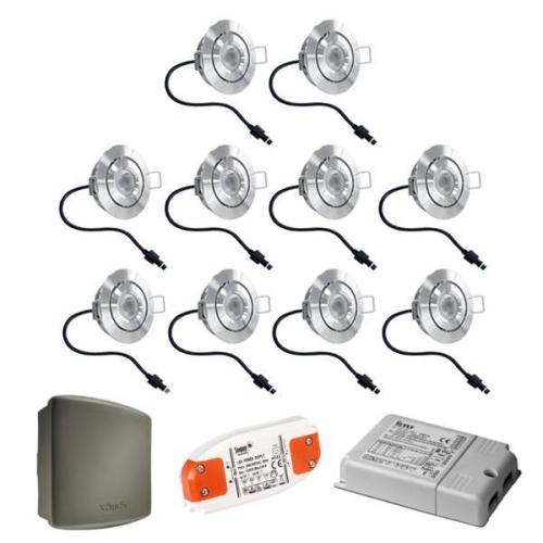 Complete set 10x3W dimbare veranda LED inbouwspots Lavanto 3W IP44 met Somfy RTS ontvanger