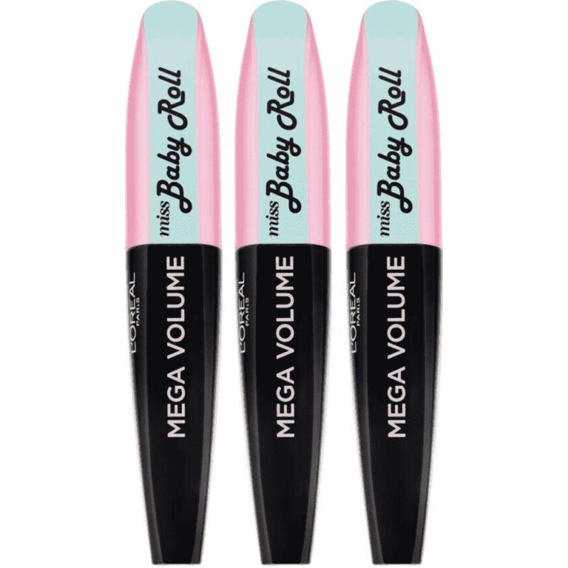 L'Oreal Mega Volume Miss Baby Roll Black Mascara - Voordeelverpakking 3 Stuks