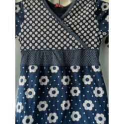 Leuk blauw CLAESEN'S stretch jurkje grijs ballen bloemen 128