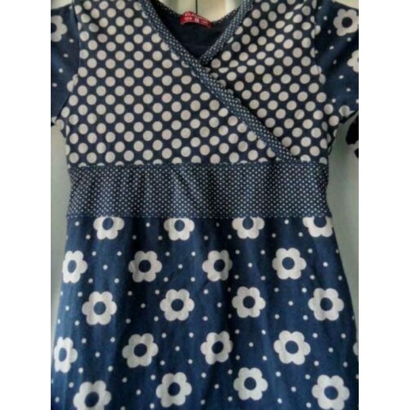 Leuk blauw CLAESEN'S stretch jurkje grijs ballen bloemen 128