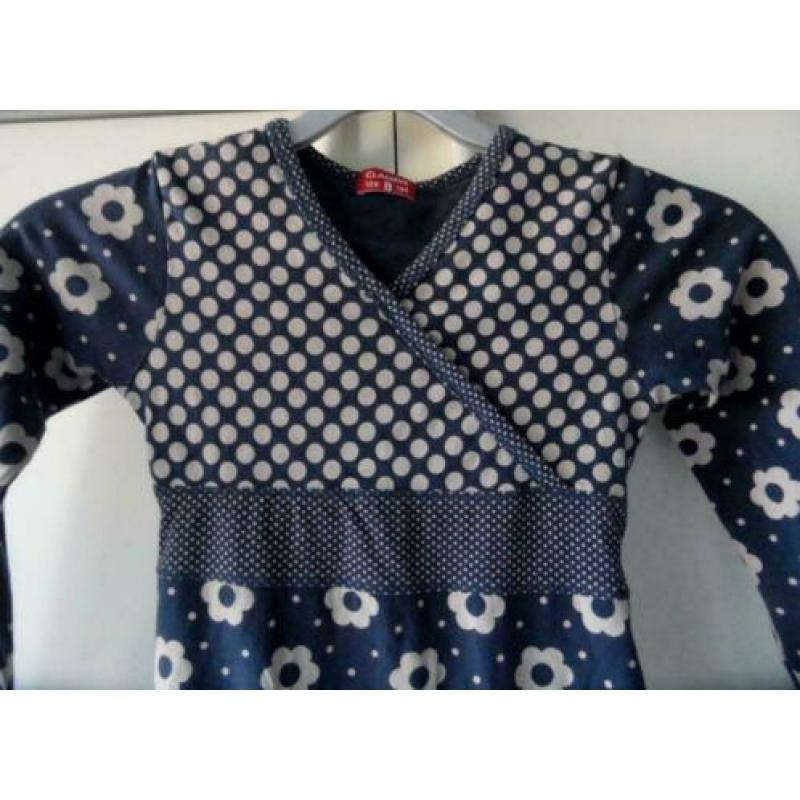 Leuk blauw CLAESEN'S stretch jurkje grijs ballen bloemen 128