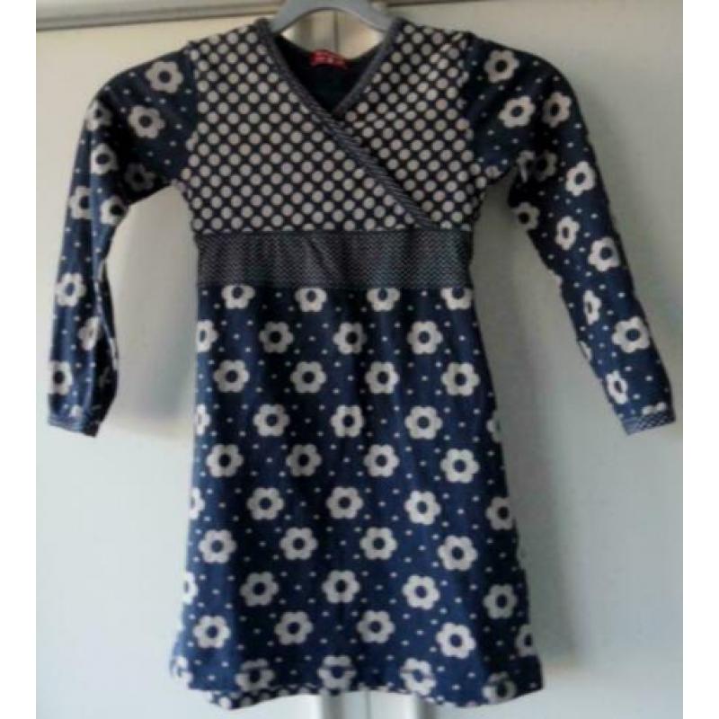 Leuk blauw CLAESEN'S stretch jurkje grijs ballen bloemen 128