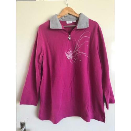Roze dames trui met grijze kraag maat 50