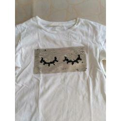 MNG Kids - witte longsleeve - omkeerbare pailletjes - mt 140