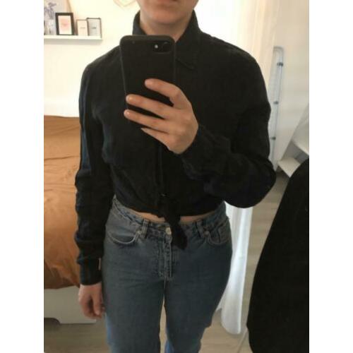 Armani Jeans zwarte linnen blouse met lange mouw - M