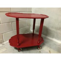 theetrolley rood vintage retro antiek bijzettafel theewagen