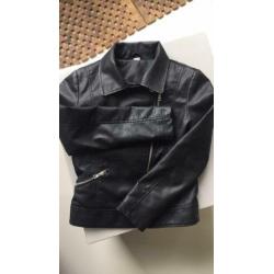 Zwart Leren jasje bikerjasje bikerjack maat 134/140