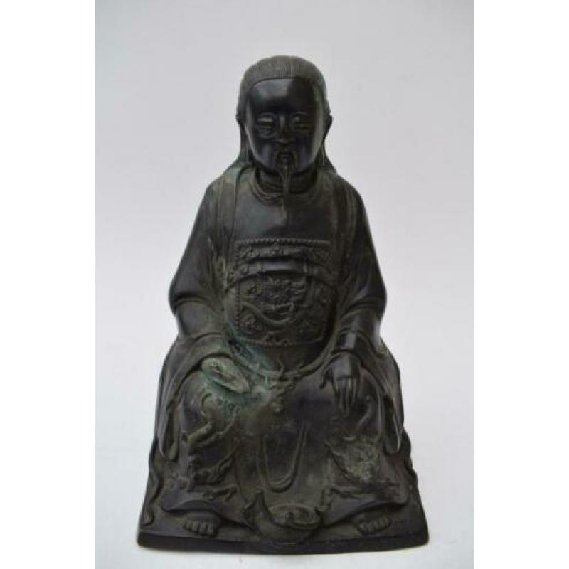Antiek chinees brons beeld keizer figuur