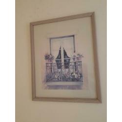 Houten geribbelde lijst taupe 45x55 - aquarel balkon bloemen