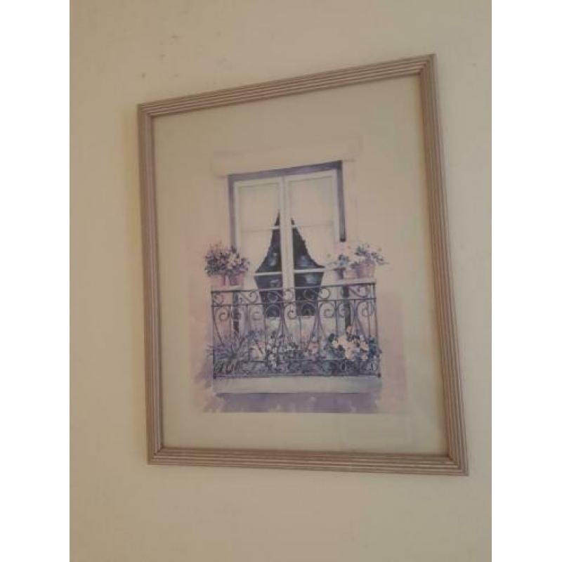 Houten geribbelde lijst taupe 45x55 - aquarel balkon bloemen