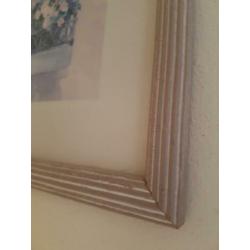 Houten geribbelde lijst taupe 45x55 - aquarel balkon bloemen