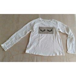 MNG Kids - witte longsleeve - omkeerbare pailletjes - mt 140