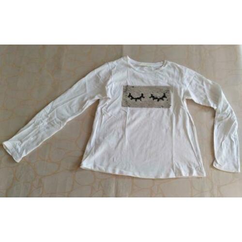 MNG Kids - witte longsleeve - omkeerbare pailletjes - mt 140