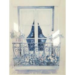 Houten geribbelde lijst taupe 45x55 - aquarel balkon bloemen