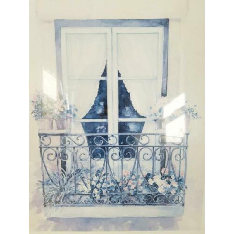 Houten geribbelde lijst taupe 45x55 - aquarel balkon bloemen