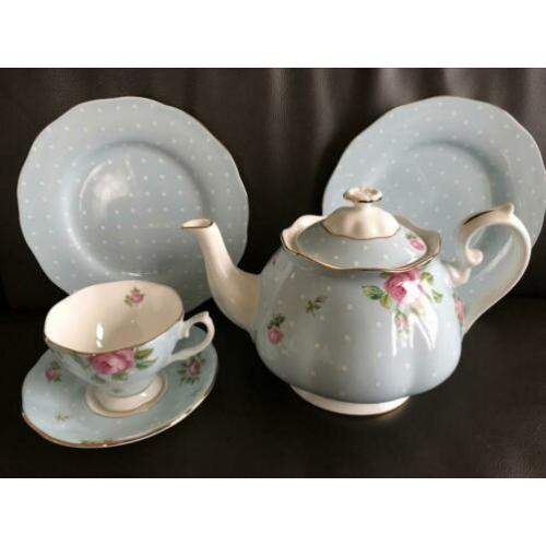 Royal Albert polka blue theeset nieuw!