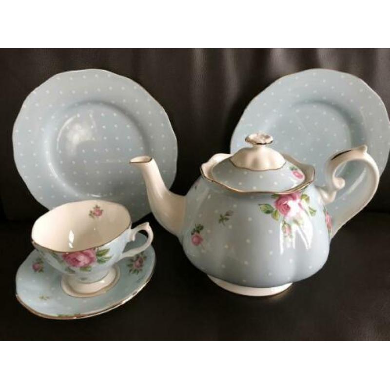 Royal Albert polka blue theeset nieuw!