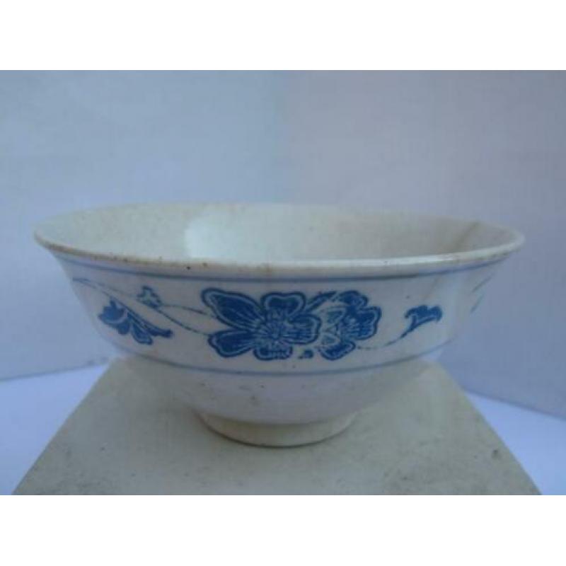 Oude china / chinese kom blauw / wit porselein gemerkt.
