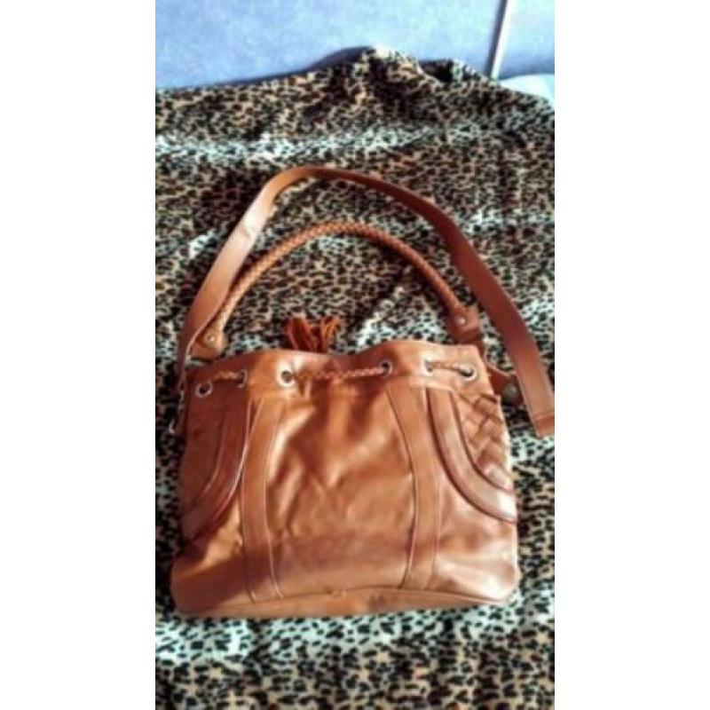 Friis &Company leren camel kleurige dames schouder-/handtas