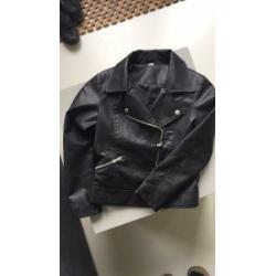 Zwart Leren jasje bikerjasje bikerjack maat 134/140