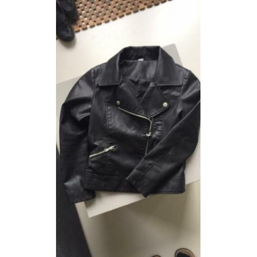 Zwart Leren jasje bikerjasje bikerjack maat 134/140
