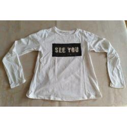 MNG Kids - witte longsleeve - omkeerbare pailletjes - mt 140