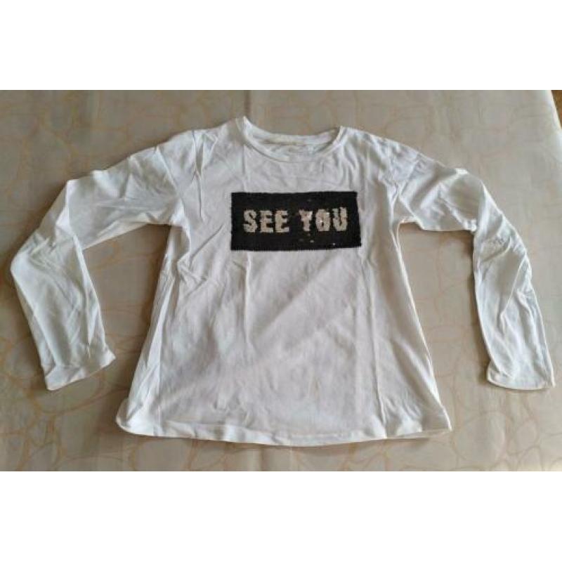 MNG Kids - witte longsleeve - omkeerbare pailletjes - mt 140
