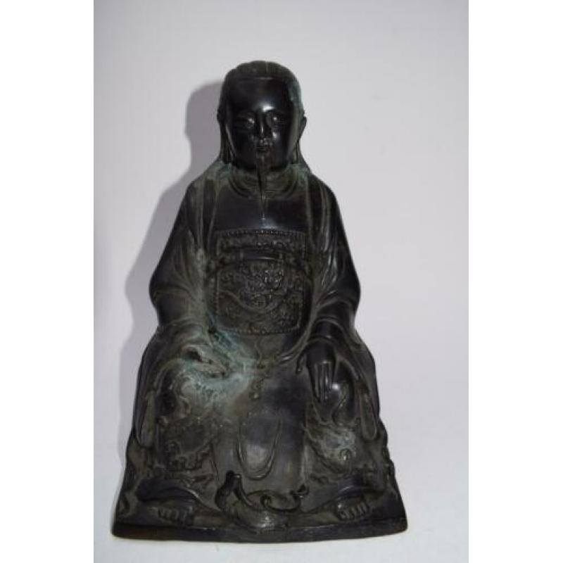 Antiek chinees brons beeld keizer figuur