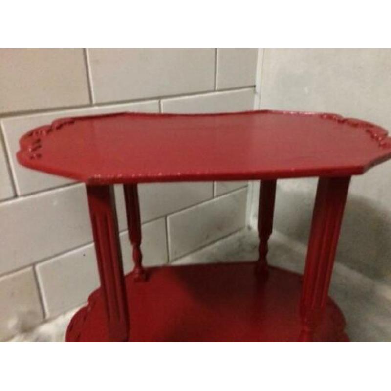 theetrolley rood vintage retro antiek bijzettafel theewagen
