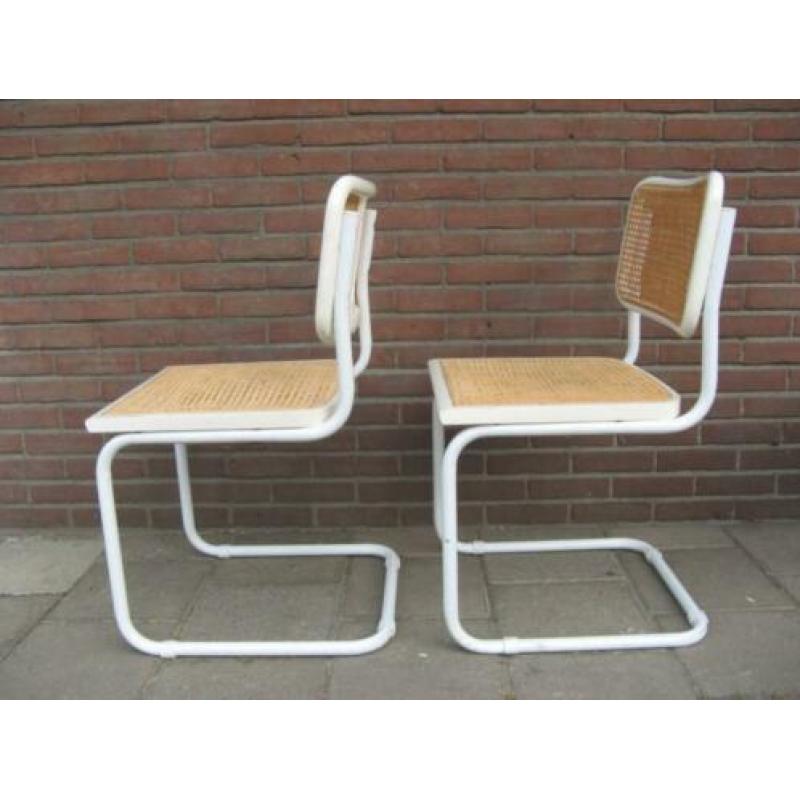 8x Vintage design Breuer Thonet stijl Cesca stoel wit rotan