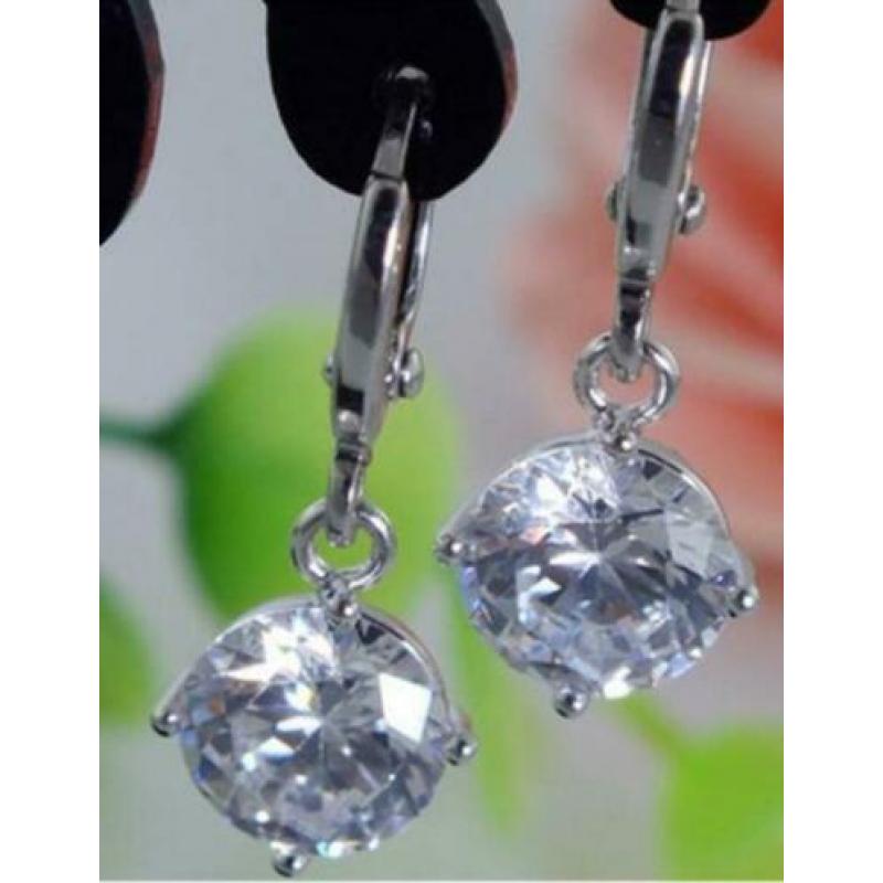 Nieuw! 925 zilveren oorbellen hangers + kristal