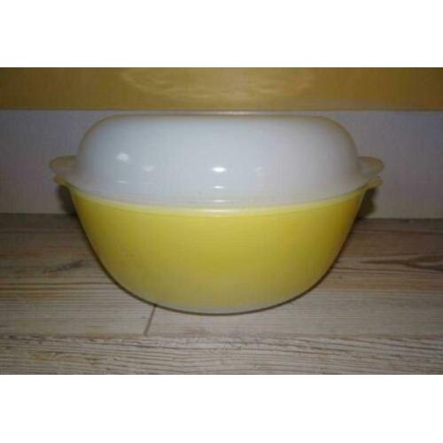 Arcopal schaal met deksel Opale geel retro vintage