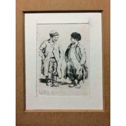 Willy Sluiter (1873-1939) Katwijkse Jongetjes ets gesigneerd