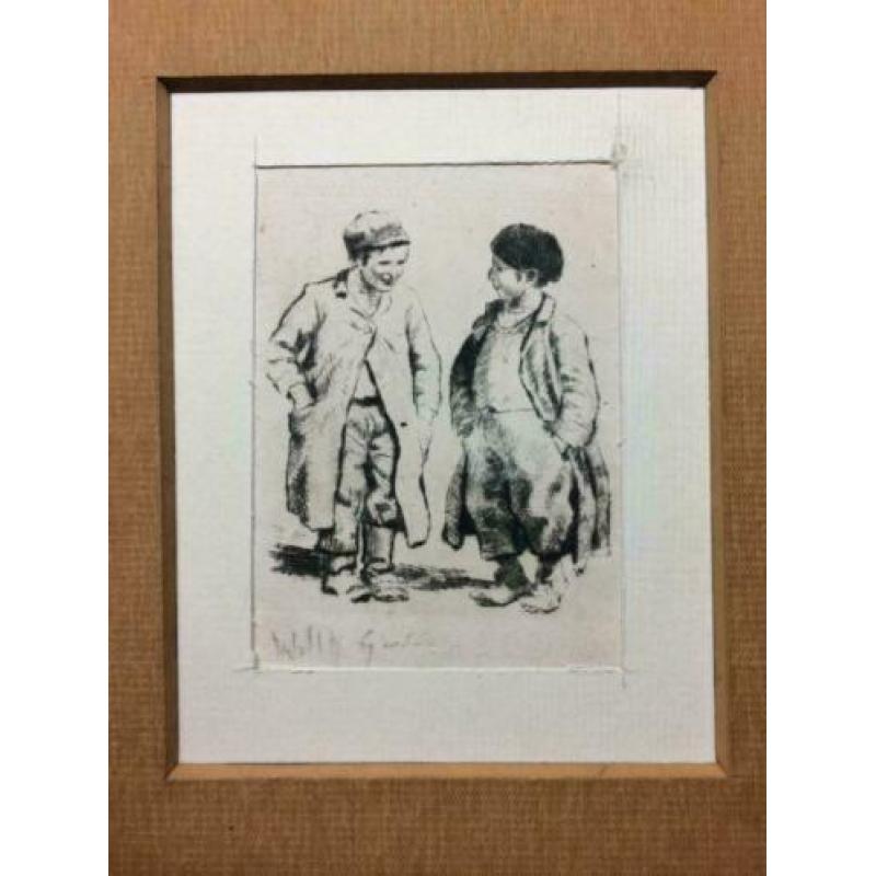 Willy Sluiter (1873-1939) Katwijkse Jongetjes ets gesigneerd