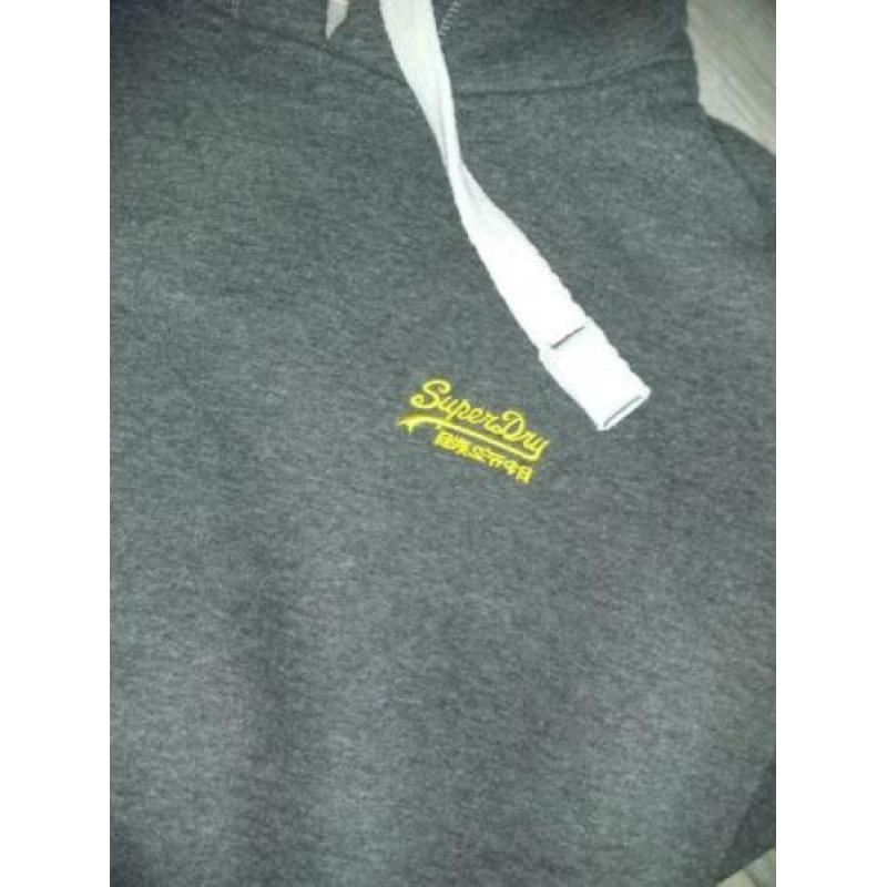 Superdry oranje label dikke hoodie sweater maat S