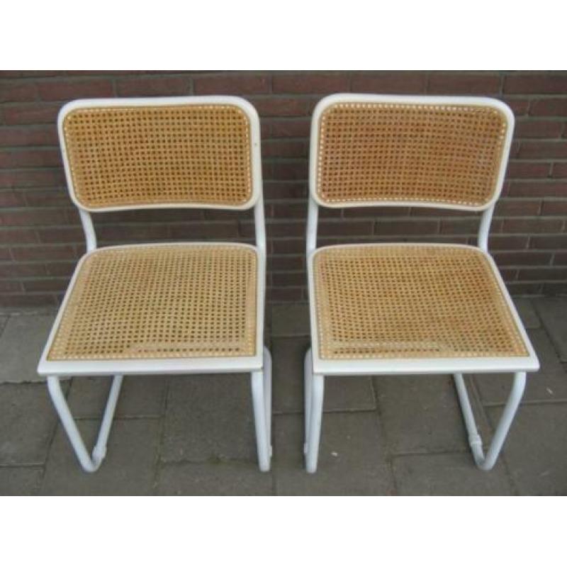 8x Vintage design Breuer Thonet stijl Cesca stoel wit rotan