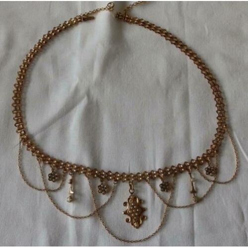 antiek gouden biedermeier collier met pareltjes