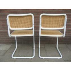 8x Vintage design Breuer Thonet stijl Cesca stoel wit rotan