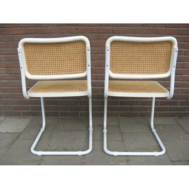 8x Vintage design Breuer Thonet stijl Cesca stoel wit rotan