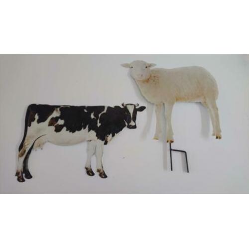 decoratie schaap 30x29 en koe 35x22 van metaal