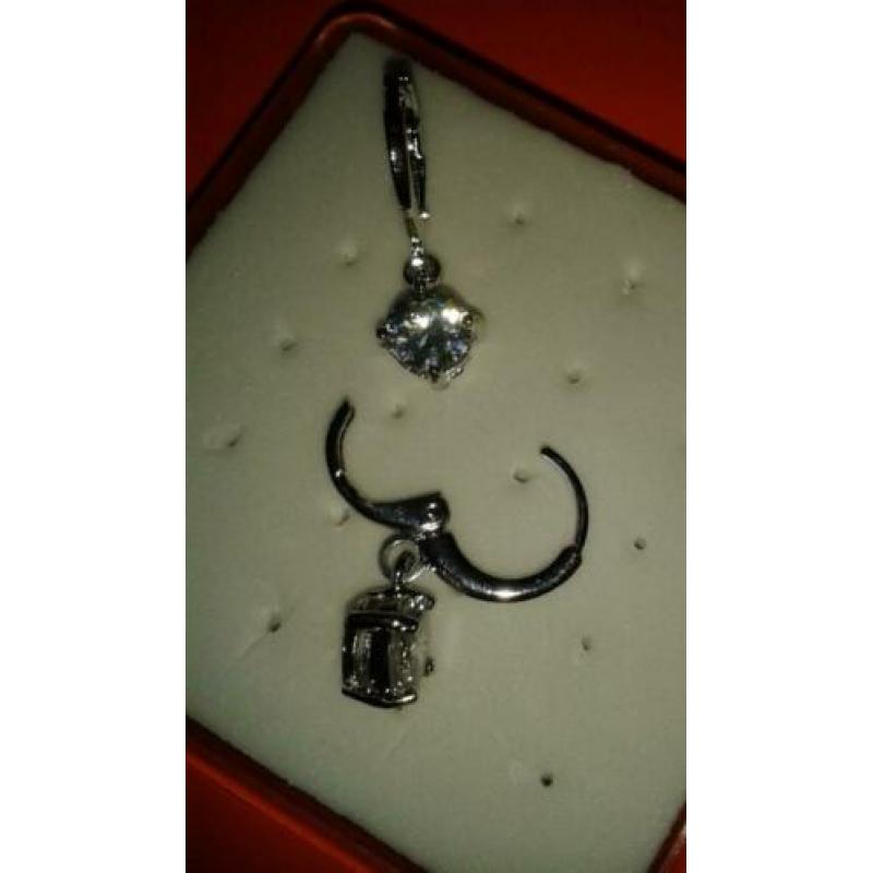 Nieuw! 925 zilveren oorbellen hangers + kristal