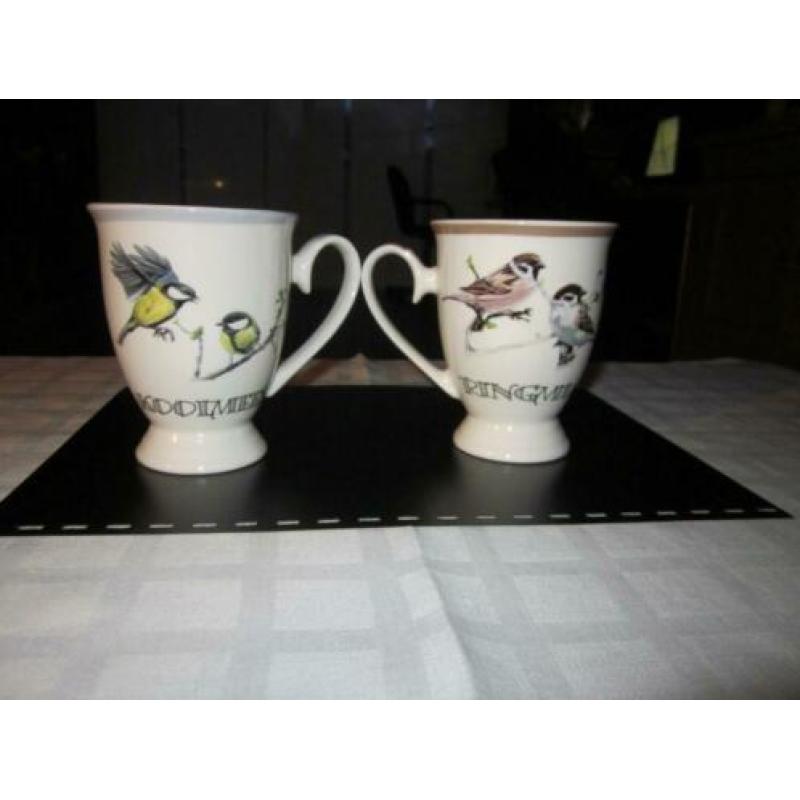 Elles Hollandse vogels 2 mokken op voet Dm 8,5X10cm