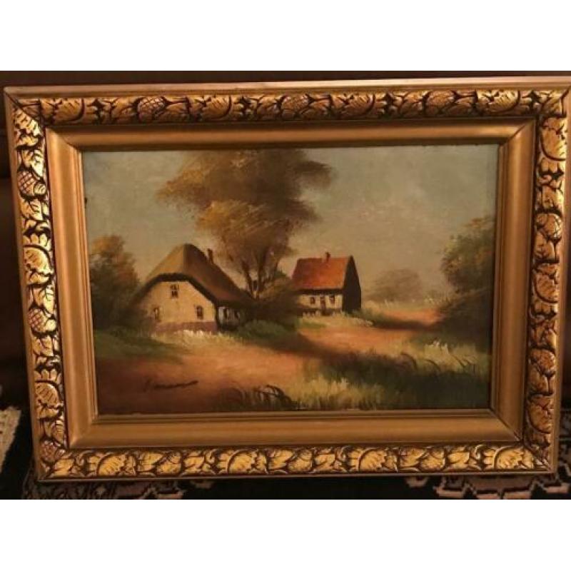 Schilderij huisjes met landschap