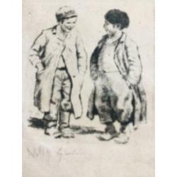 Willy Sluiter (1873-1939) Katwijkse Jongetjes ets gesigneerd