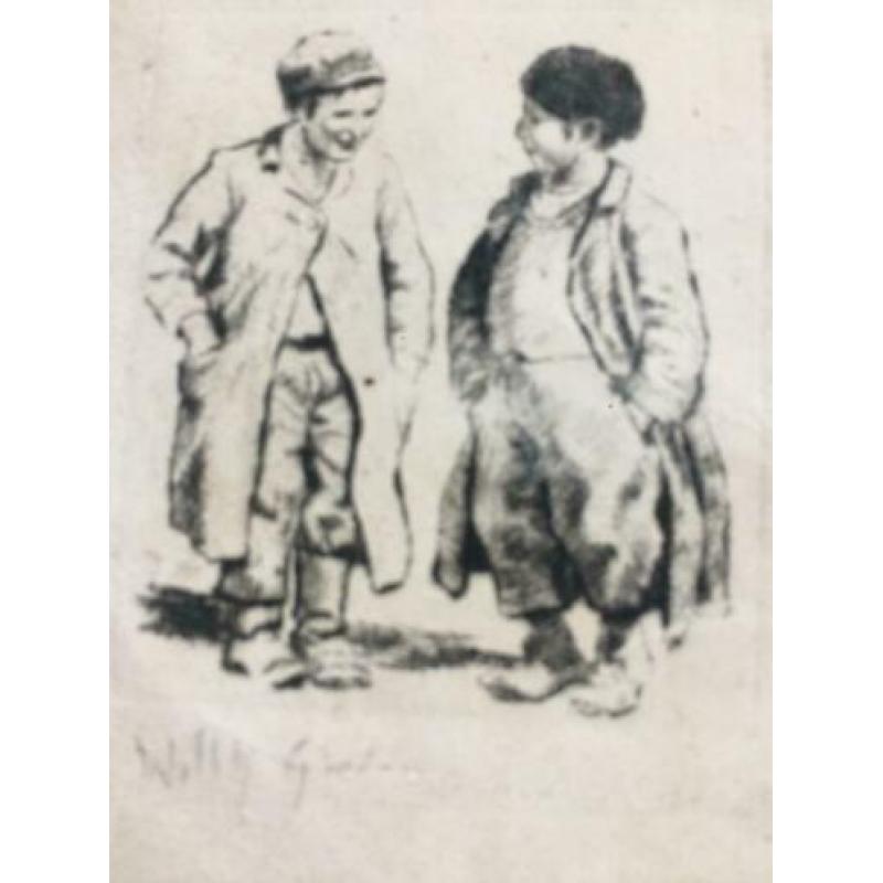 Willy Sluiter (1873-1939) Katwijkse Jongetjes ets gesigneerd