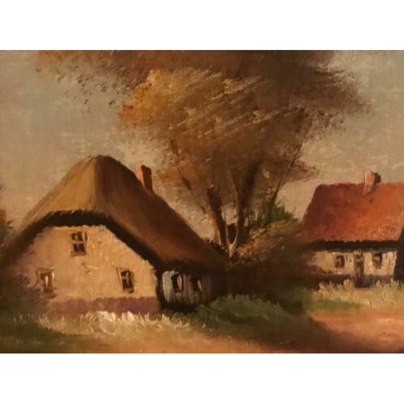 Schilderij huisjes met landschap