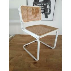 8x Vintage design Breuer Thonet stijl Cesca stoel wit rotan