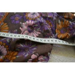 70s vintage katoen jurk bruin paars bloemenprint S-M